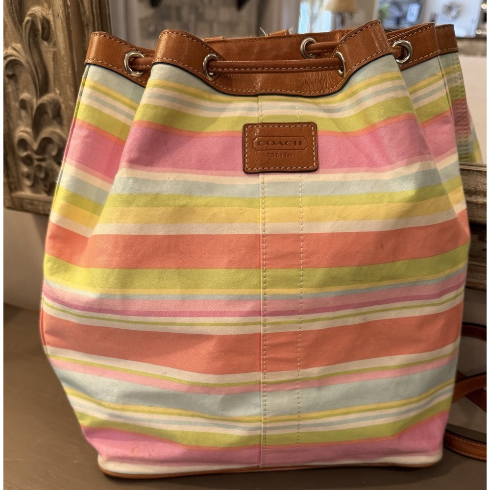 Coach Hampton Watercolor Stripe Canvas Back Pack Great Used Condition